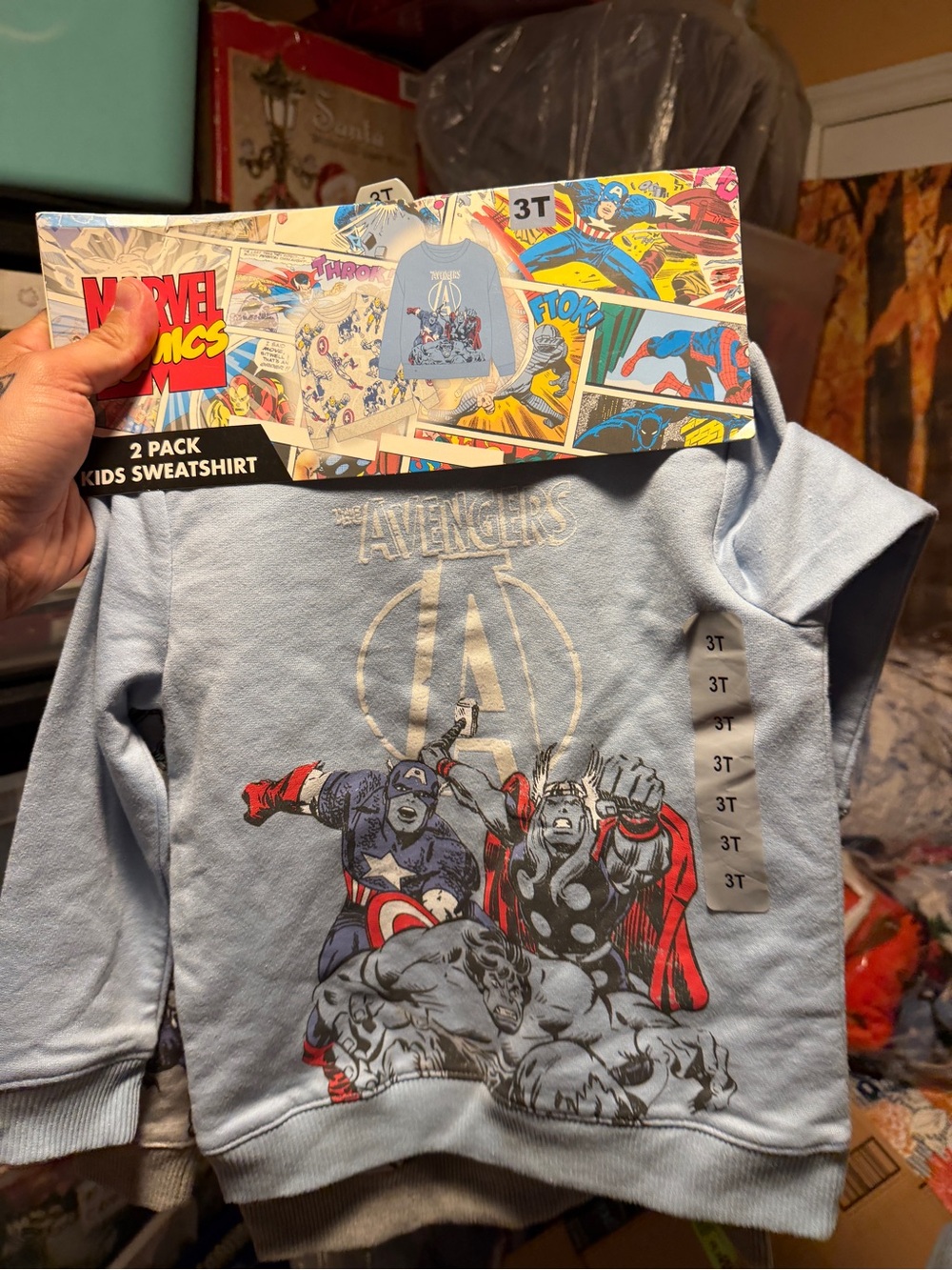 Marvel Light Blue Avengers Sweatshirt with Captain America, Thor & Hulk Graphic